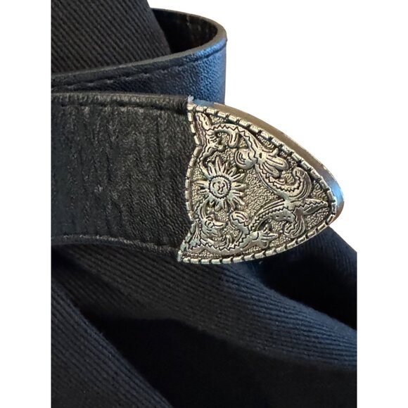 Edikted Black Denim Corset Mini Skirt S Belted Western Silver Buckles Washed - Picture 8 of 8